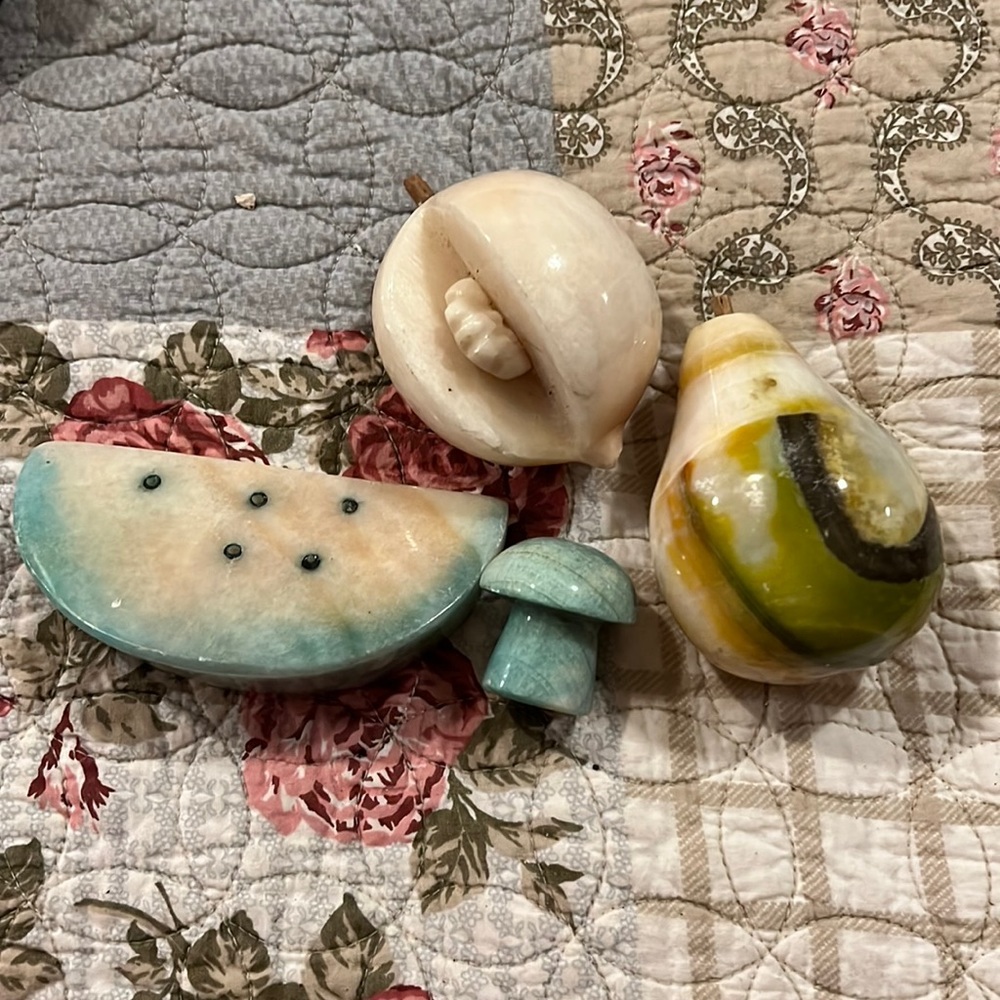 Vintage 60’s alabaster marble stone carved fruit peach pear watermelon